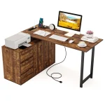 Tangkula Reversible L-Shaped Desk with File Cabinet & 3 Drawers | 54.5 Inch Corner Computer Desk with Power Outlet