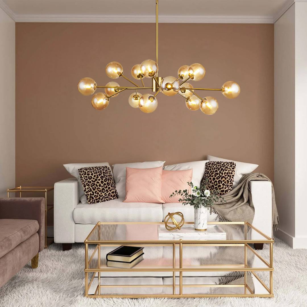 3f0aaf6ee49ce63bdff265cea101f0a7bedf5224737237dbc1517a131b98297c.jpg Burness 15 - Light Sputnik Modern Linear Chandelier Wade Logan Finish: Amber, Shade Color: Smoke - Image 1