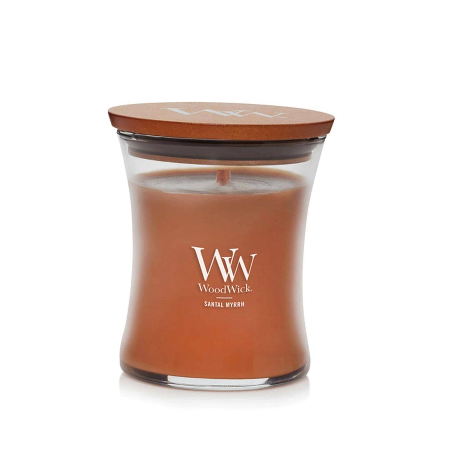 3f0e062d09f021c60c028d47b3892095c7957151cadb6e33ac22e8784630e885.jpg WoodWick Santal Myrrh Medium Hourglass Candle - Image 1