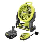 Ryobi One+ 18V Cordless Hybrid Whisper Series 7-1/2 in. Fan Kit with 4.0 Ah Battery and Charger PCL811K1N