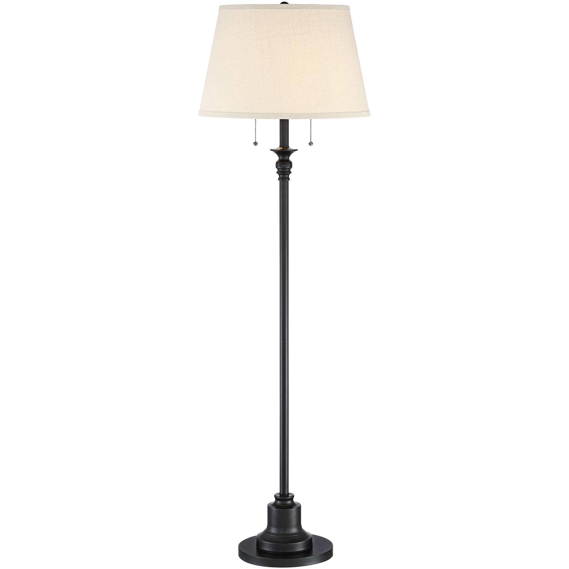 3f2886eef5614069a180cf707ff9a1d48da2b39dd92b84428fc6a94f2d8eb6e7.jpg Spenser Traditional Floor Lamp Oiled Bronze Linen Fabric Drum Shade for Living Room Reading Bedroom Office - 360 Lighting - Image 1