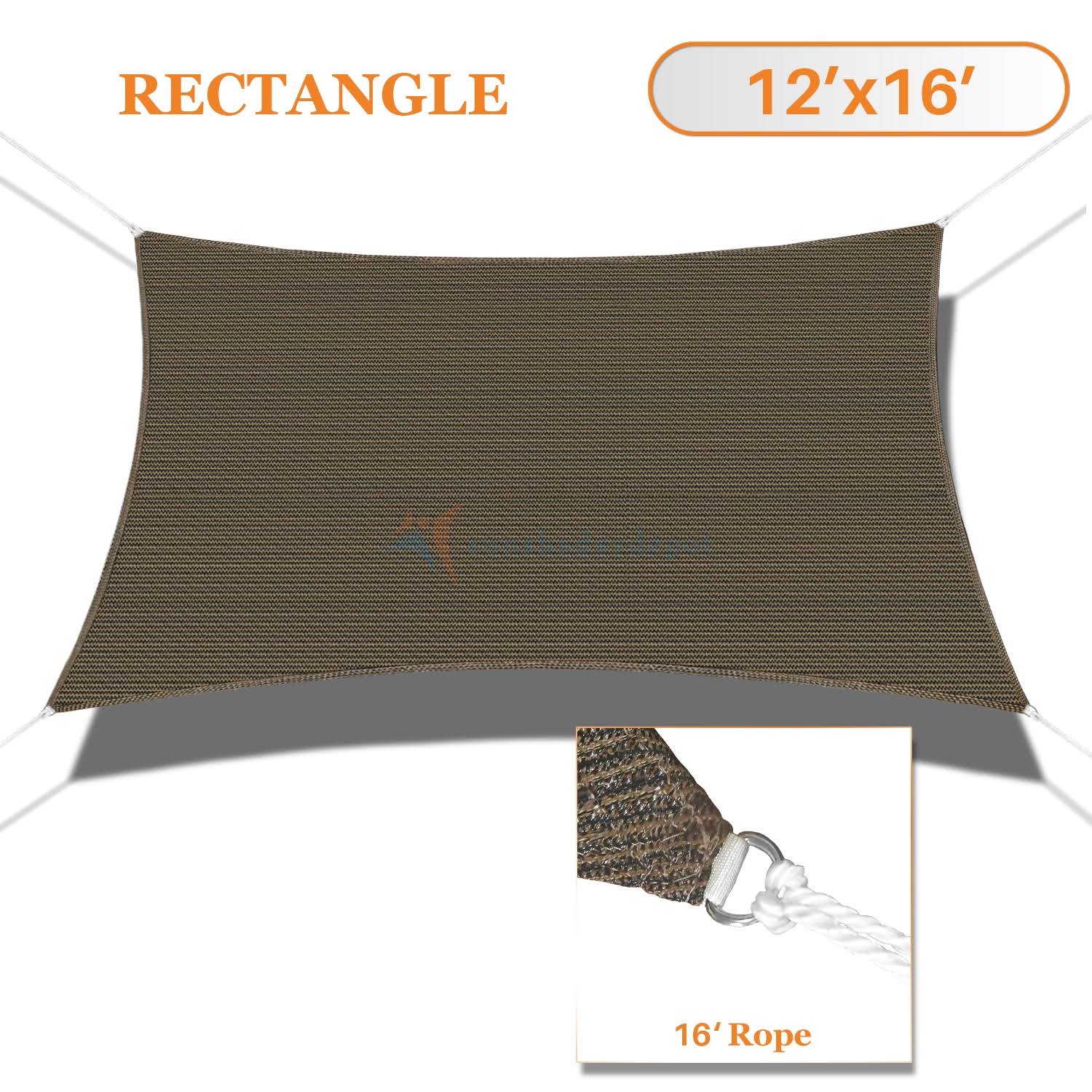 3f51dddf3b1ae645edc4970014b1687b6e8f3d2796dfb9428d70fa51bf4cec08.jpg Sunshades Depot 12' x 16' Sun Shade Sail Rectangle Permeable Canopy Brown Custom Size Available Commercial Standard - Image 1