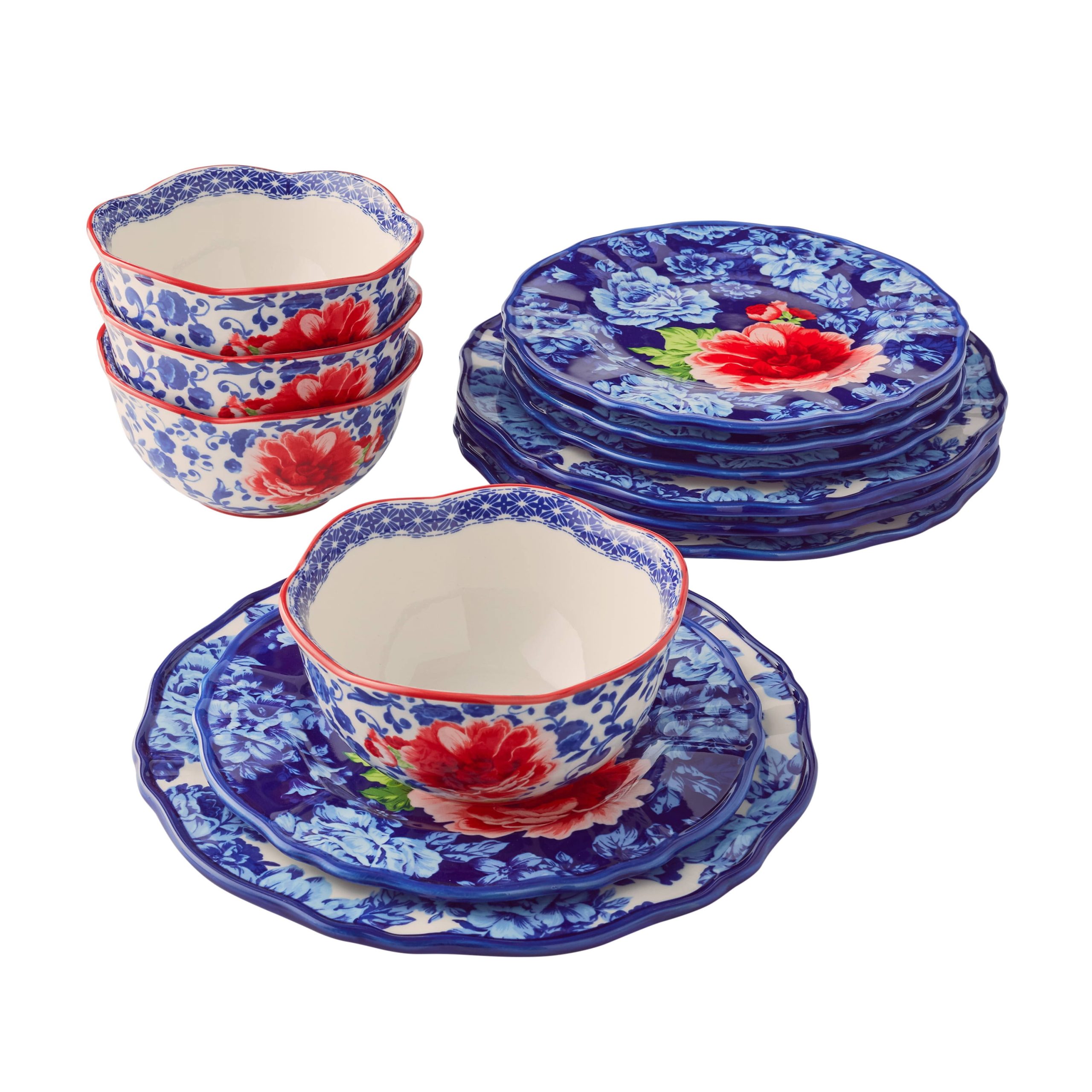 3f770b493c6894055855f8a1eb177eb13a85be981fd48f2a137b96e3b7dd77f2.jpg The Pioneer Woman Heritage Floral 12-Piece Stoneware Dinnerware Set - Image 1