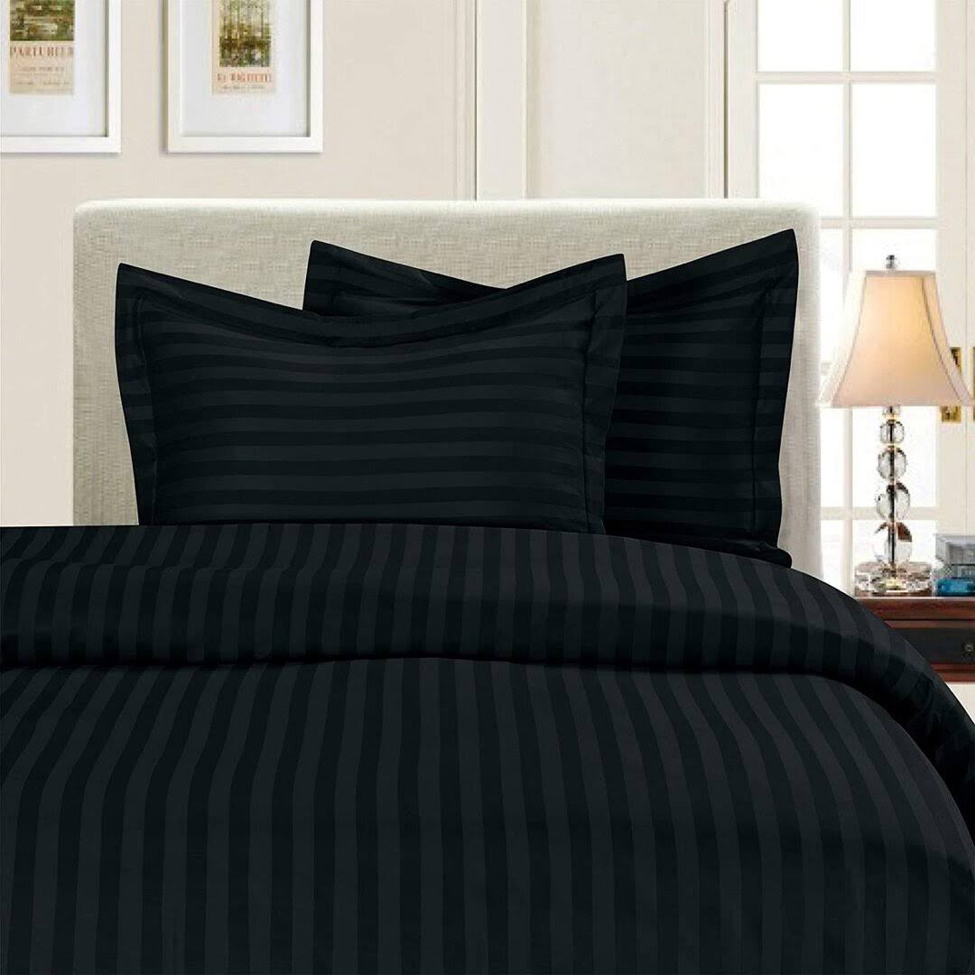 3f8492b22e589c555f33d263f65ddfe09a00edf68872fbbff96cedd6f16d47b8.jpg Khyati 1500 Thread Count 3-Piece Damask Stripe Duvet Cover Set Ebern Designs Color: Black, Size: Queen Duvet Cover + 2 Standard Shams - Image 1