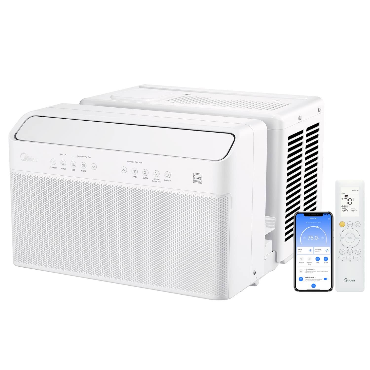 3f9a75a7b7bcde0423756efa59d40449d7a2692078be339c246f21520554ed41.jpg Midea maw08av1qwt U-Shaped AC Window Air Conditioner, 8000 BTU with Ionizer, White - Image 1