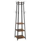 VASAGLE Industrial Coat Rack, Coat Stand with 3 Shelves, Ladder Shelf with Hooks