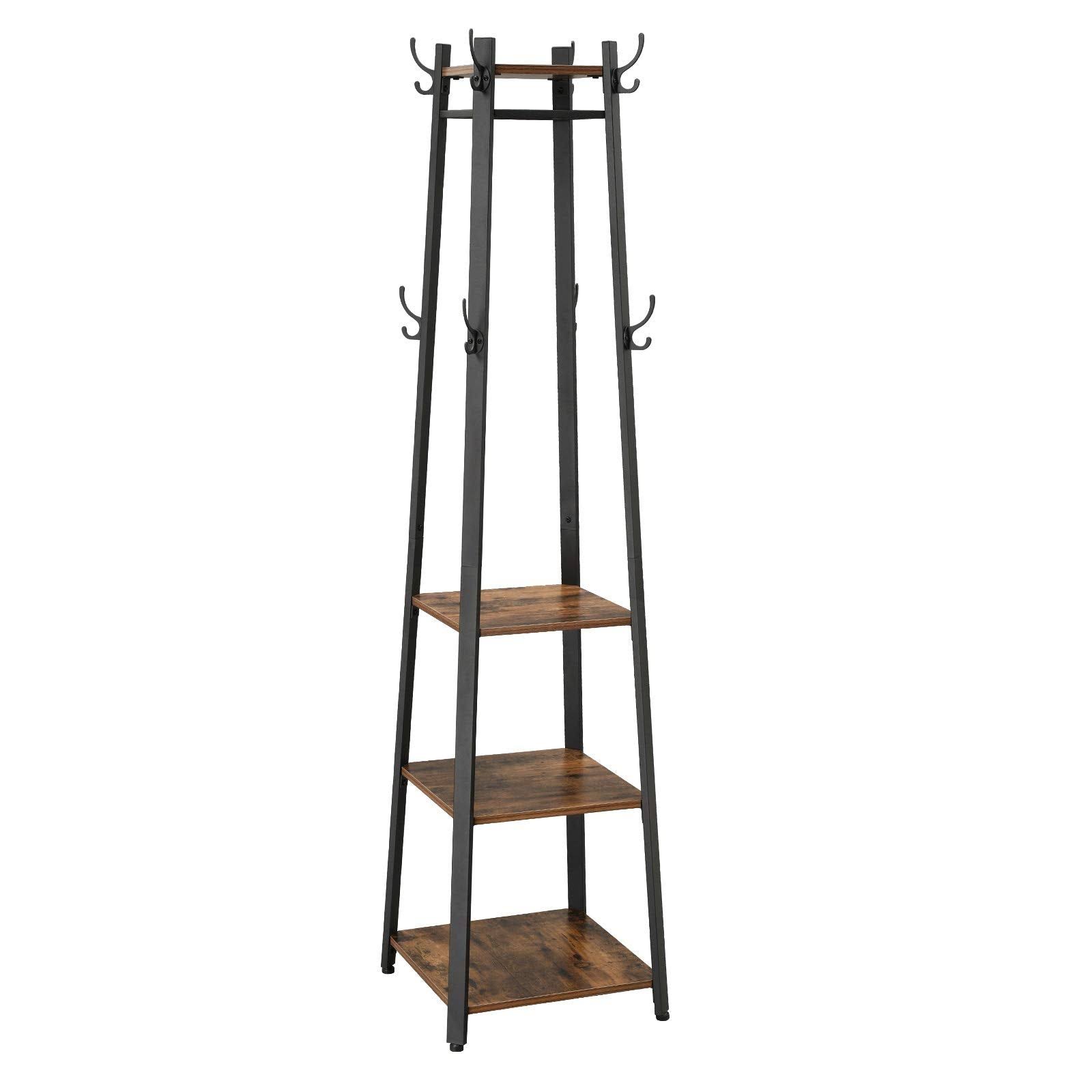 3fa74f0b99f5d94ab46e126cc7471d1dededda97ae7e119074aa868402c9a3a4.jpg VASAGLE Industrial Coat Rack, Coat Stand with 3 Shelves, Ladder Shelf with Hooks - Image 1