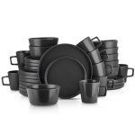 Stone Lain Celina 32-Piece Stoneware Dinnerware Set, Service for 8, Black