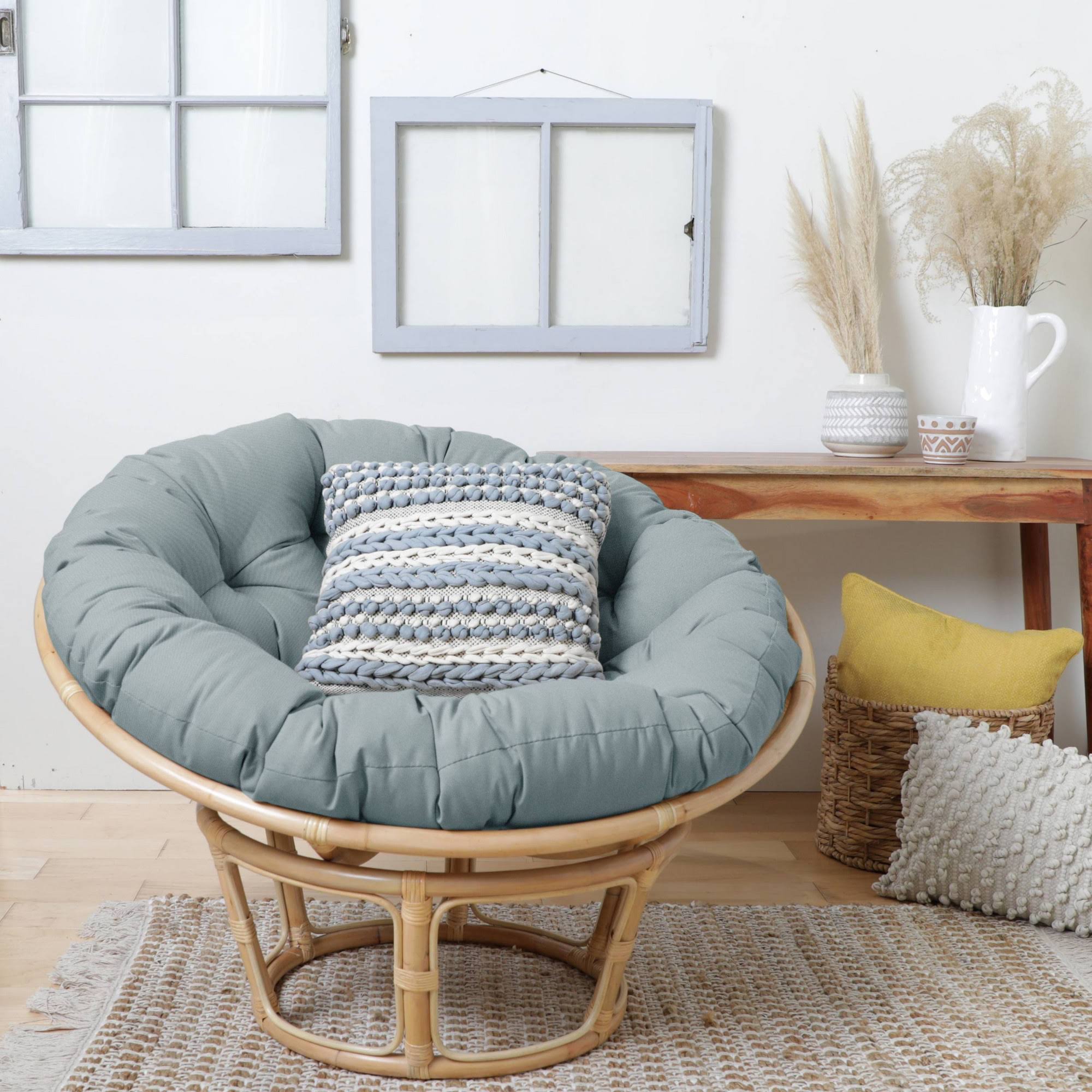 3fd886d1e660843992ec0a90abf41ade3e5e977ac4fdda489230ace12eade2cc.jpg 44" x 44" x 4" Papasan Outdoor Chair Cushion Silver - Sorra Home - Image 1