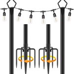 Aulimhti String Light Poles - 10ft Metal Poles with Fork and Base for Outdoor String Lights, 2 Pack Light Poles Stand for Garden, Patio, Wedding, Bac