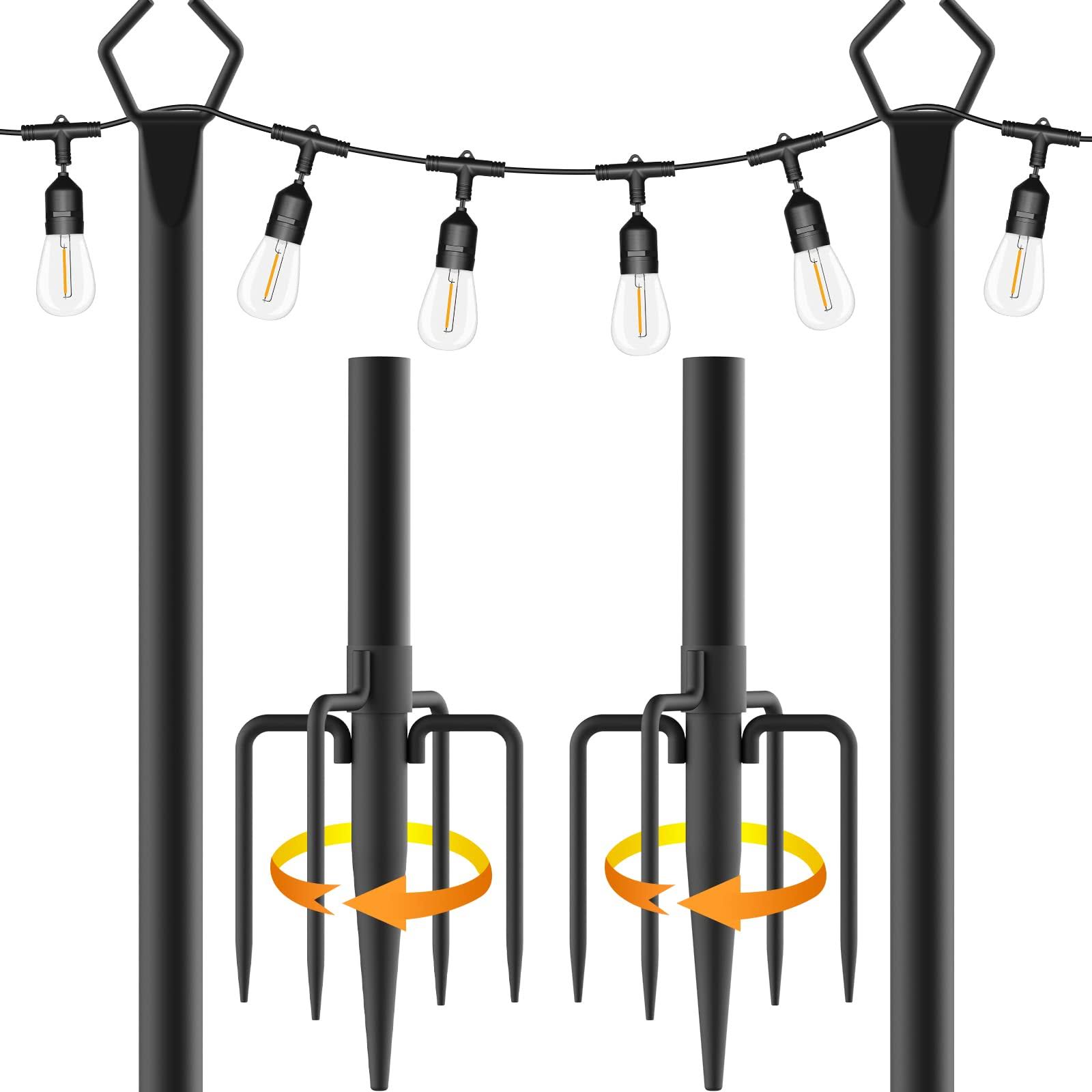 3feaabae7041501f87e51a4bbdab4571d67be79f6bfcc21598c63562c9fb50cd.jpg Aulimhti String Light Poles - 10ft Metal Poles with Fork and Base for Outdoor String Lights, 2 Pack Light Poles Stand for Garden, Patio, Wedding, Bac - Image 1