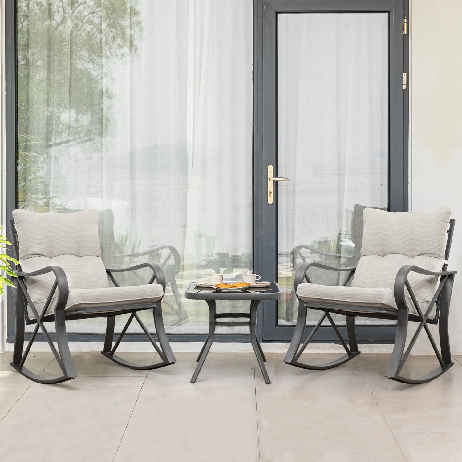 3ffd181e453bc81436b19a9b672d4b6b05e4ac241e72e85e5ceb38f0e6056bed.webp COSIEST 3 Piece Metal Bistro Set with Beige Cushions, Coffee Table - Image 1