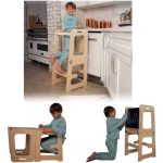 Avenlur Date - Wood Step Stool, Desk and Chalkboard - Natural