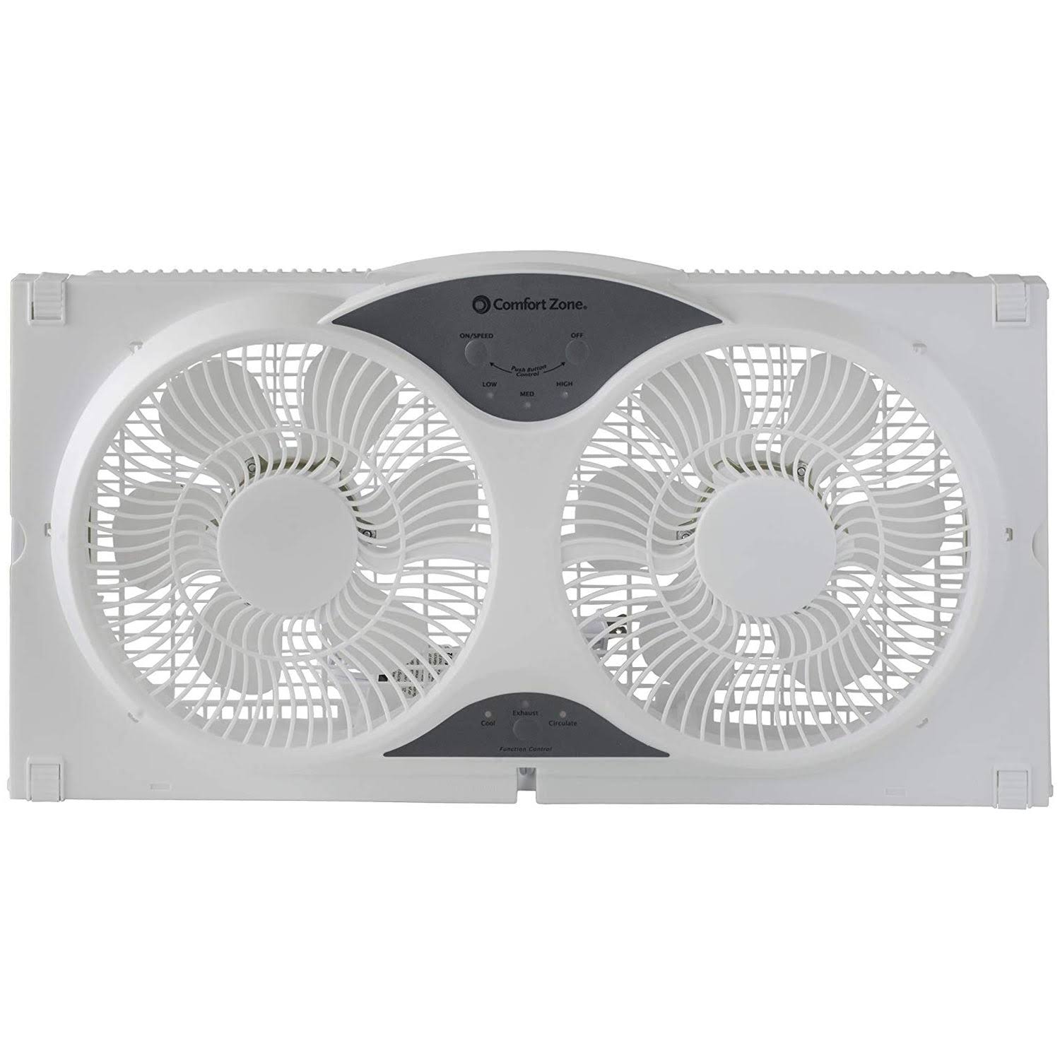 4000c704db37ac2c199605bcb44c8081d52ae074ff42abcfefb95879be339b66.jpg Comfort Zone CZ310R Reversible Twin Window Fan with Remote - Image 1