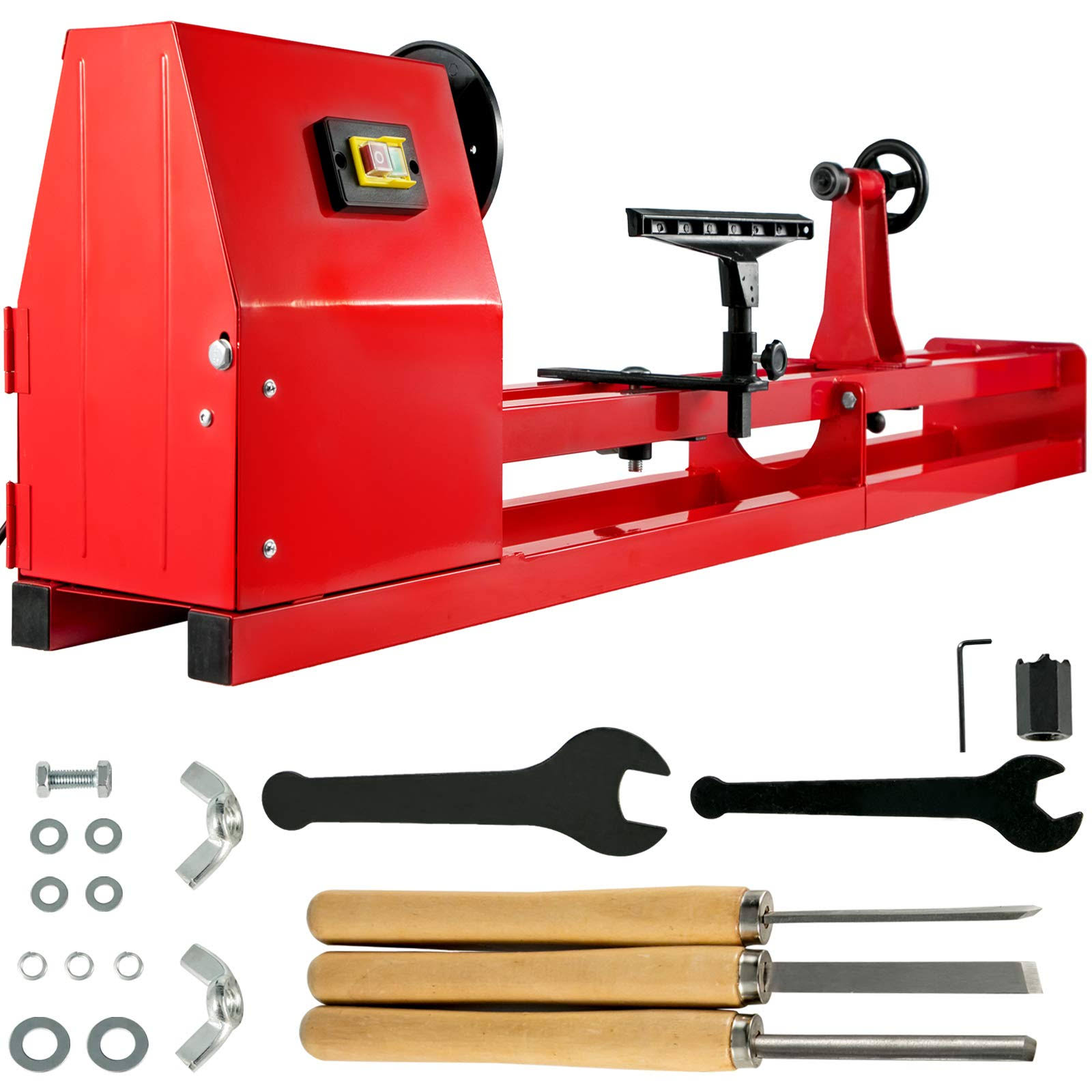 40110ade5a29a63e5aa37aee3def30bc67dd8619ff4737f0ead99022ace4e9f3.jpg Mophorn Wood Lathe 14" x 40", Power Wood Turning Lathe 1/2HP 4 Speed 1100/1600/2300/3400RPM, Benchtop Wood Lathe with 3 Chisels Perfect for High - Image 1