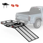 500 LBS Hitch Mount Cargo Carrier with Foldable Ramp, Heavy-Duty Mobility Scooter Wheelchair Carrier for SUV Cars with Stabilizer & 2 Tie-Down Straps