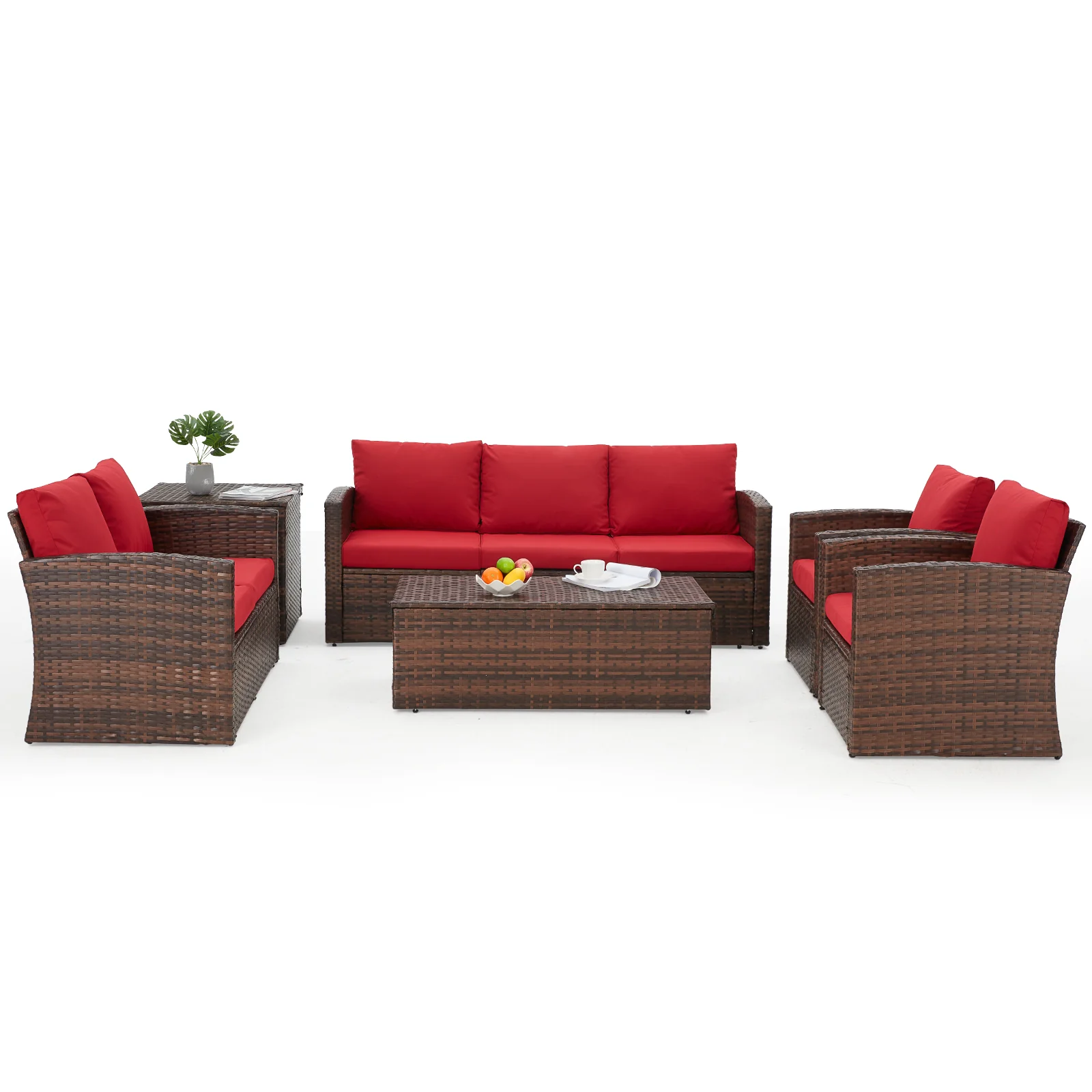 401ed8a2fdbbcb872d4d91c36416387b7157b10ebd32bfe63bb499f9967a9225.webp AECOJOY 7 PCS Outdoor Patio Furniture Sets with 2 Storage Boxes, Red - Image 1