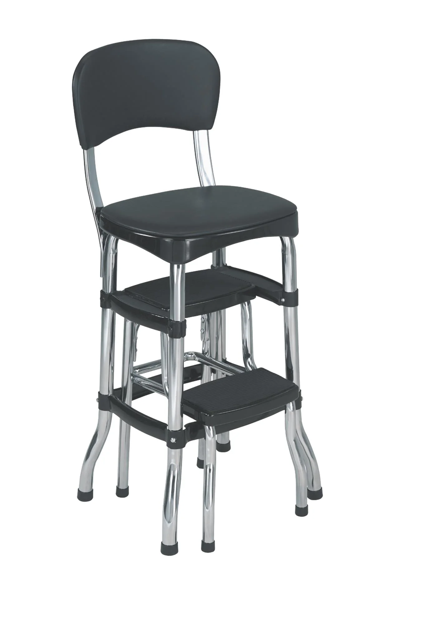 402fb790039ac7b8d56833f5d1e13a4714f7be5afcb4ee029adc21cef5fdb37c.webp COSCO Stylaire Retro Chair + Step Stool with Sliding Steps, Black - Image 1