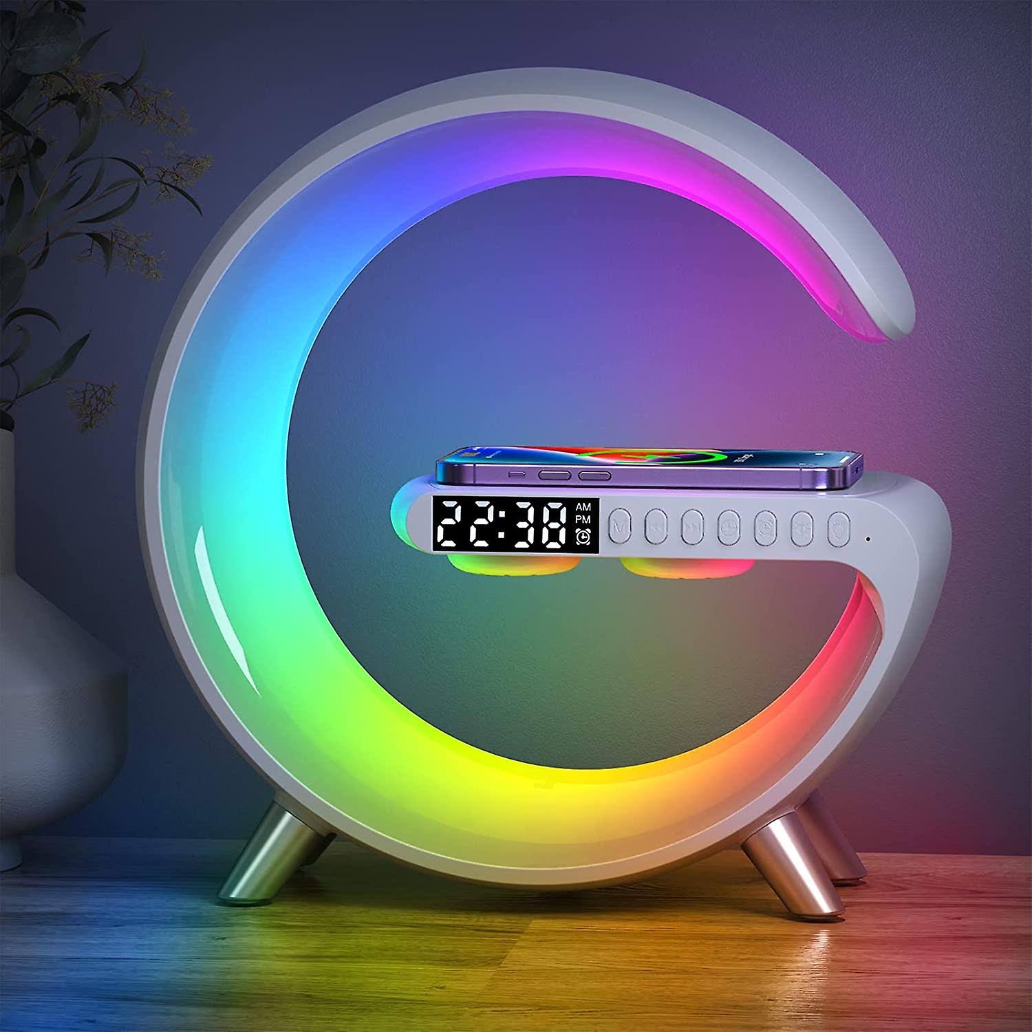 4097d1a7fe2074321db56e9072d228080597fe3d59752cb5cacd8bc752327e3a.jpg Wireless Charger Atmosphere Lamp, 2023 New Intelligent LED Table Lamp, Bluetooth Speaker, Dimmable Night Light Touch Lamp Alarm Clock with Music - Image 1