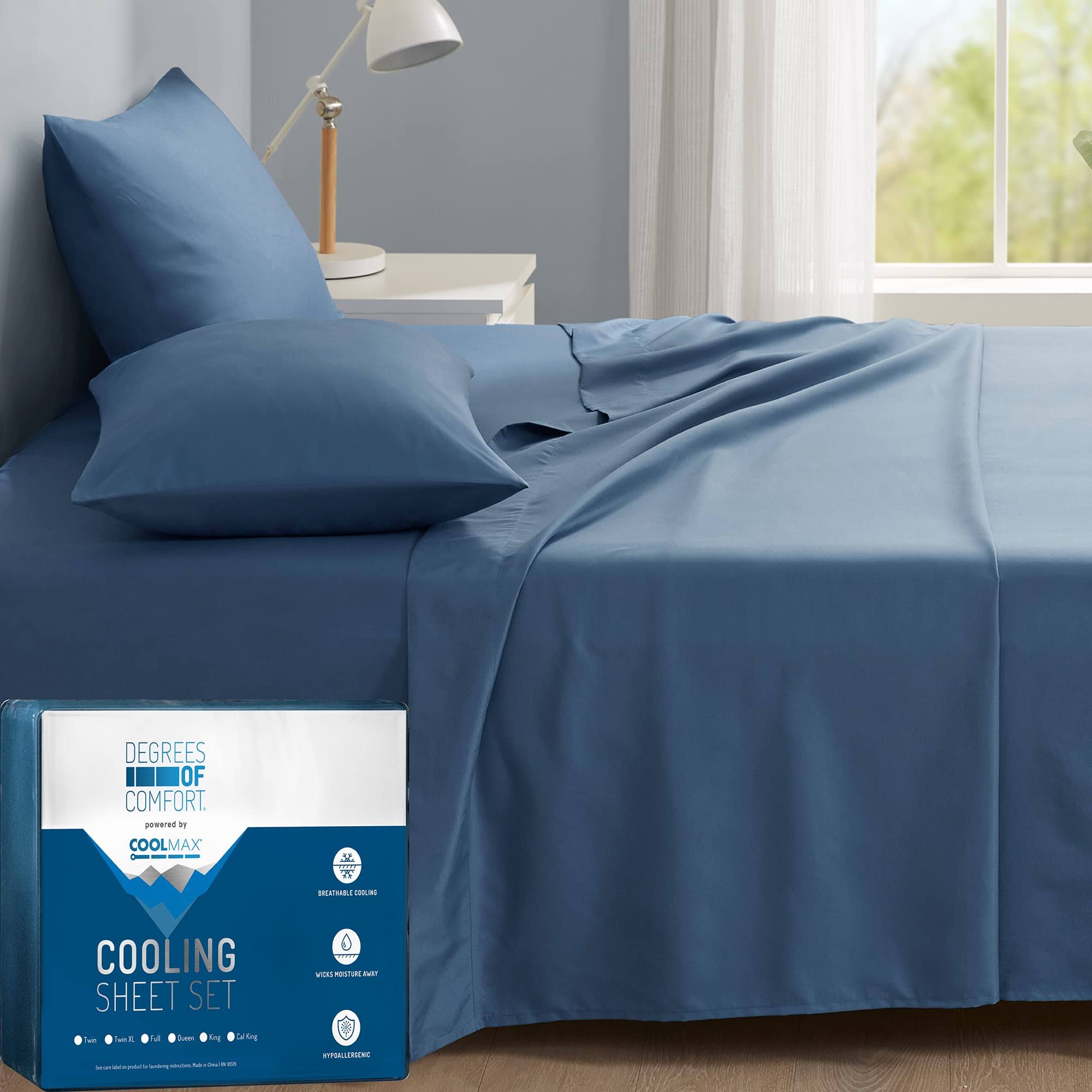 40a969c82abbe46c92c16680c4d581d40694b2c47007d29626cc808165cd373d.jpg Degrees of Comfort Coolmax Cooling Sheets for King Size Bed | Best Sheet Set for Hot Sleepers | Soft, Deep Pocket, Blue 4-PCs - Image 1