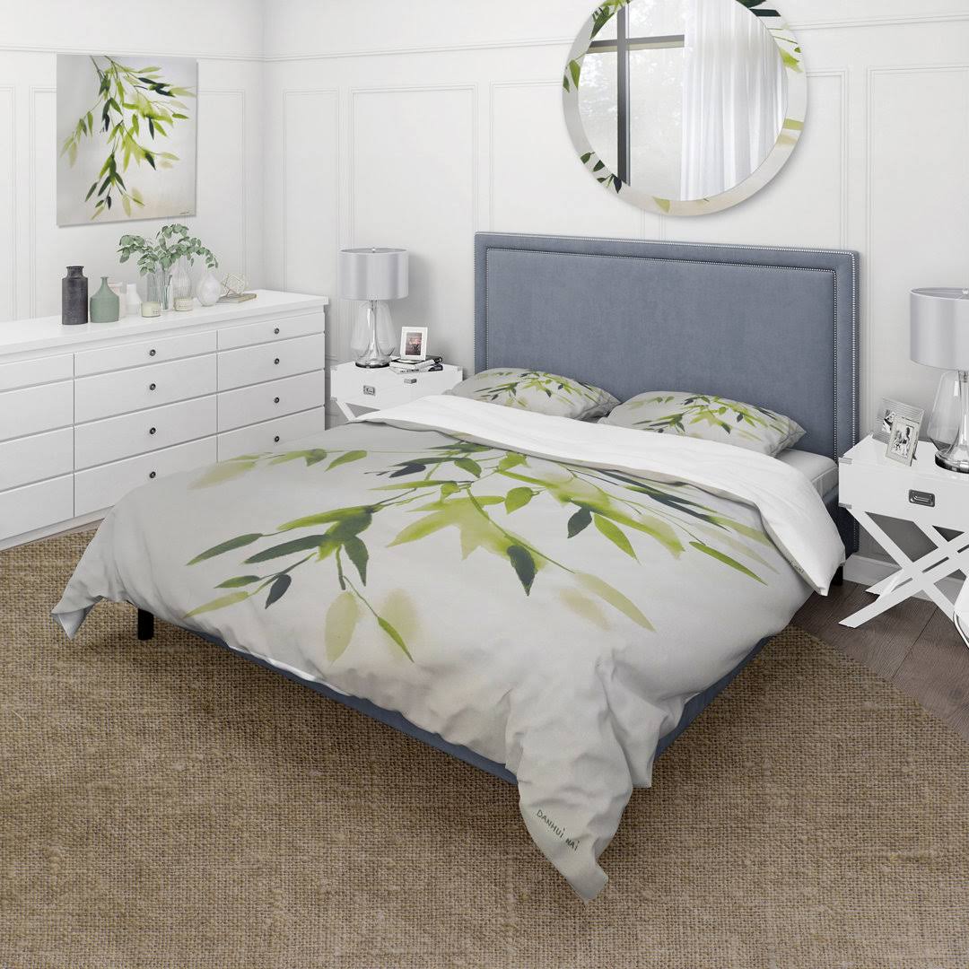 40a99c03ecf36ac1ff3f96984734b45d8f65a14a49da7540a39678a499844485.jpg Simplist Bamboo Leaves I Duvet Cover Set East Urban Home Size: Twin Duvet Cover + 1 Sham - Image 1
