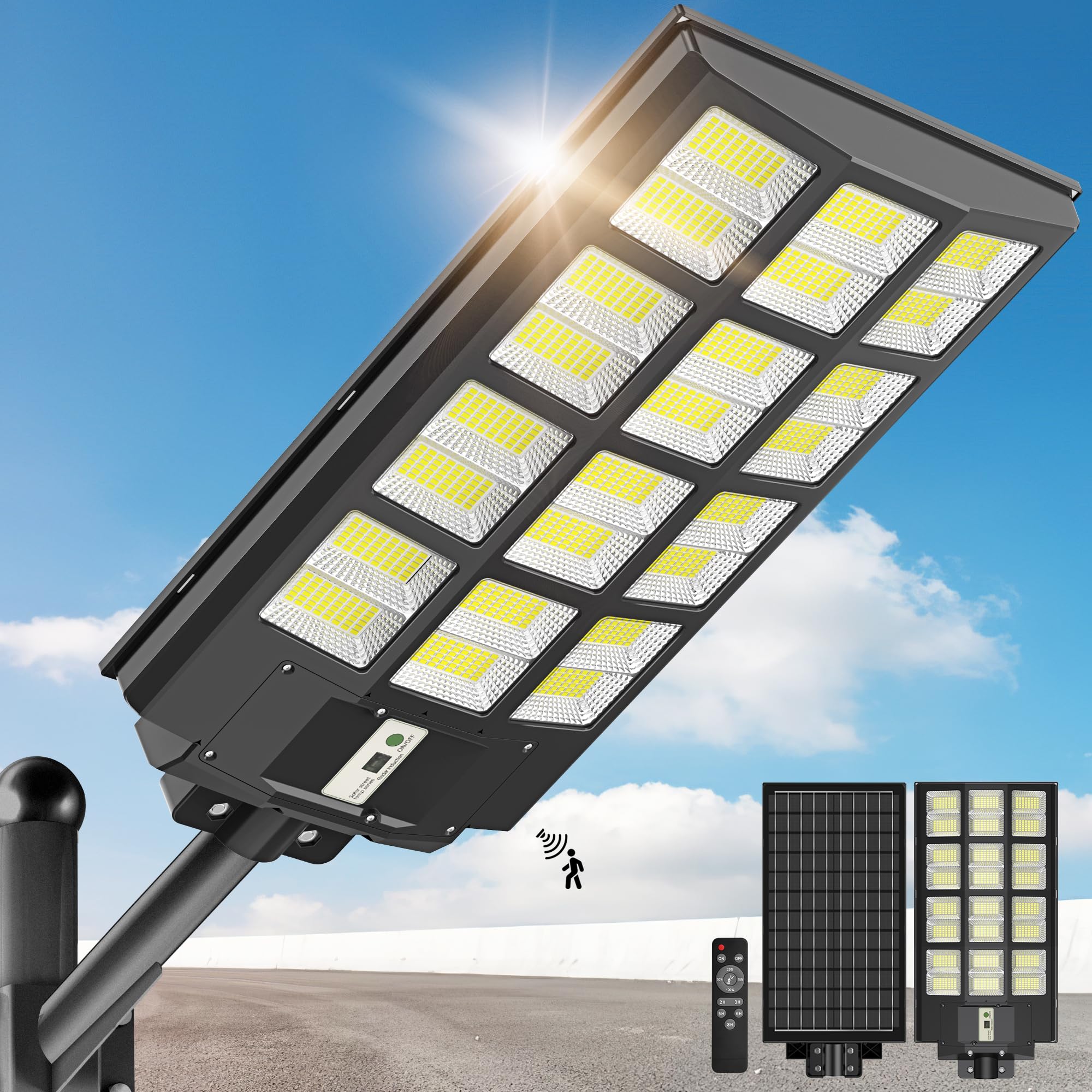 Version 1.0.0 3200W Solar Street Lights Outdoor - 7000K Solar Lights Outdoor Waterproof Dusk to Dawn, Commercial Solar Parking Lot Lights with Motion Sensor, Solar Powered LED Street Light for Yard, Outside - Image 1