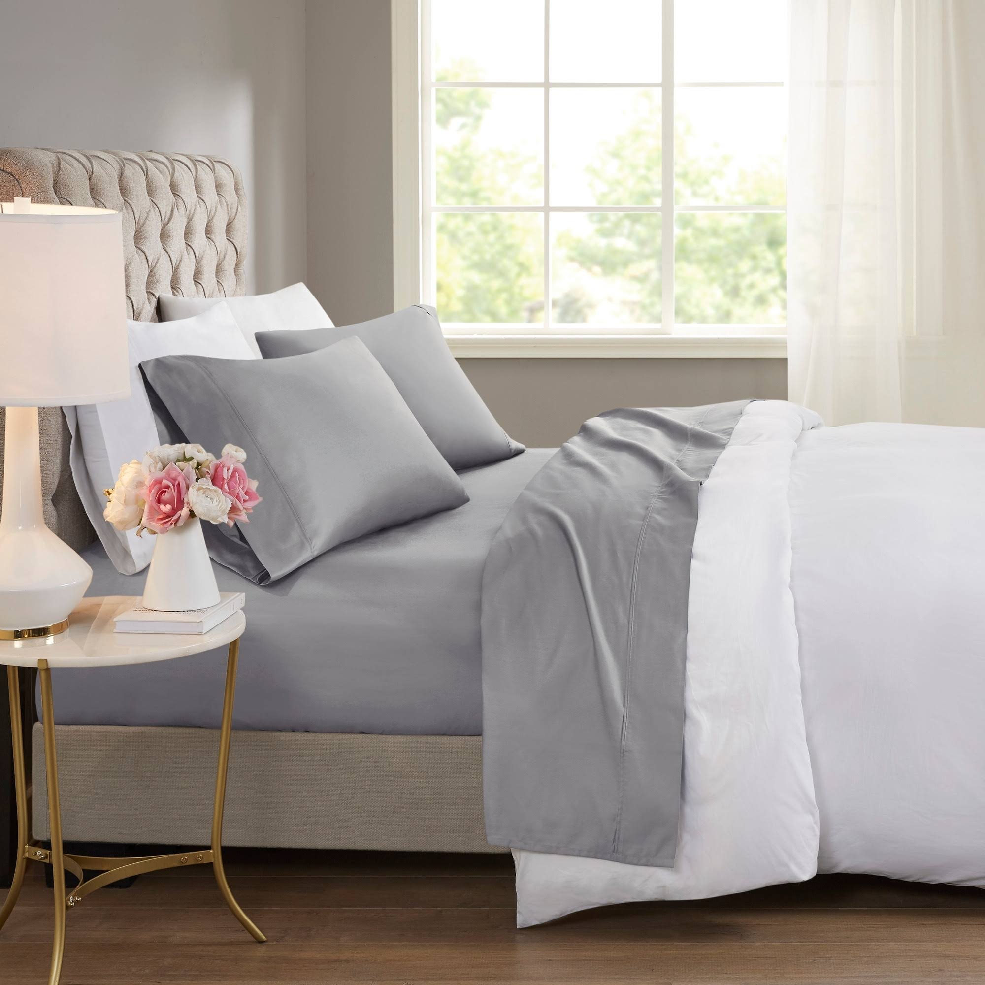 40e94efa7ffeff792c45097f19706d810f68808caa6ccc33fcbb5f78cf62ab45.jpg Beautyrest 600 Thread Count Cooling Cotton Sheet Set - Grey - Queen - Image 1