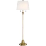 360 Lighting Traditional Floor Lamp Brushed Antique Brass Metal Off White Linen Fabric Drum Shade for Living Room Reading Bedroom