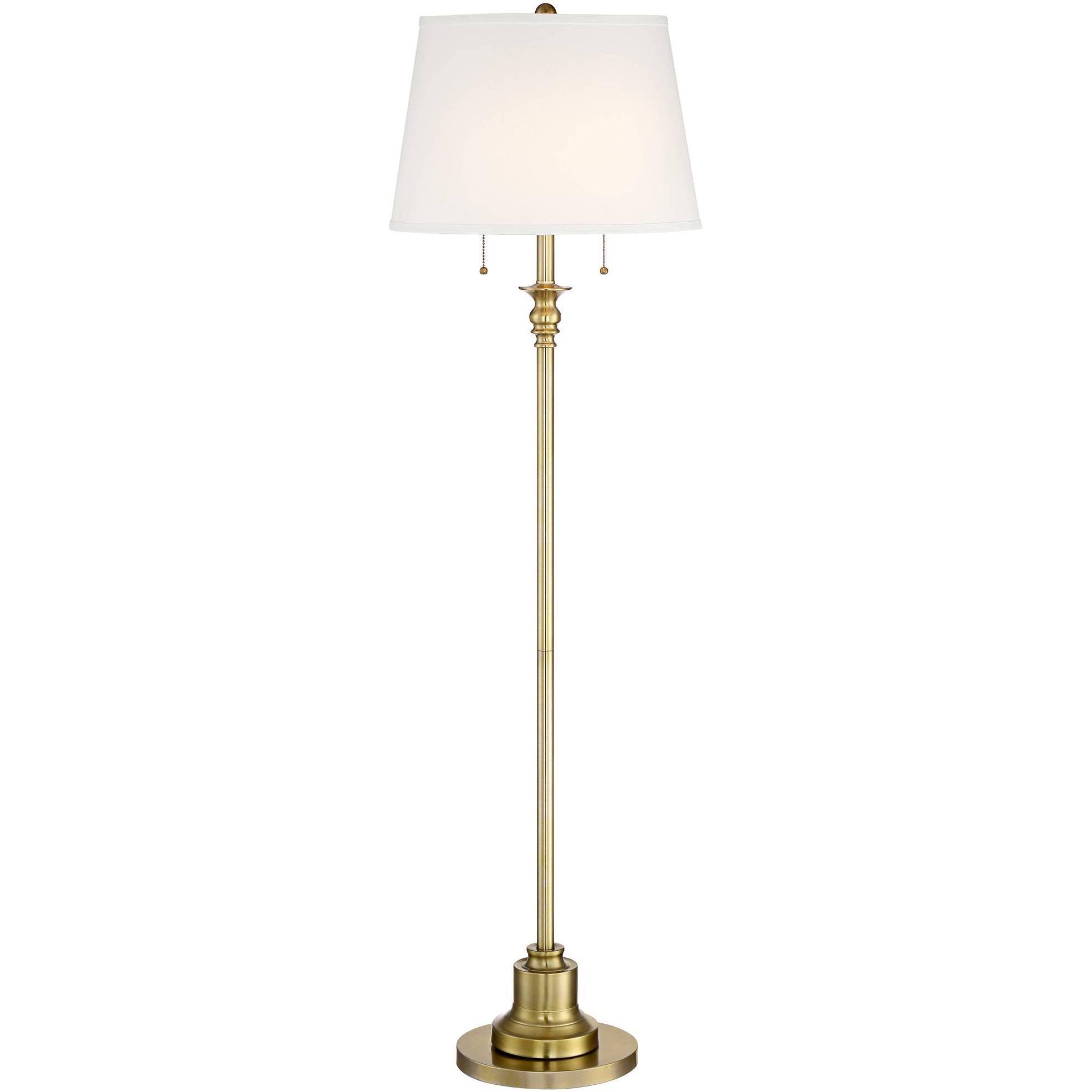 41052de3536e78daf2d178859ceeaa9b4336bfd1a517b7d66ac7a87e10aa64f9.jpg 360 Lighting Traditional Floor Lamp Brushed Antique Brass Metal Off White Linen Fabric Drum Shade for Living Room Reading Bedroom - Image 1