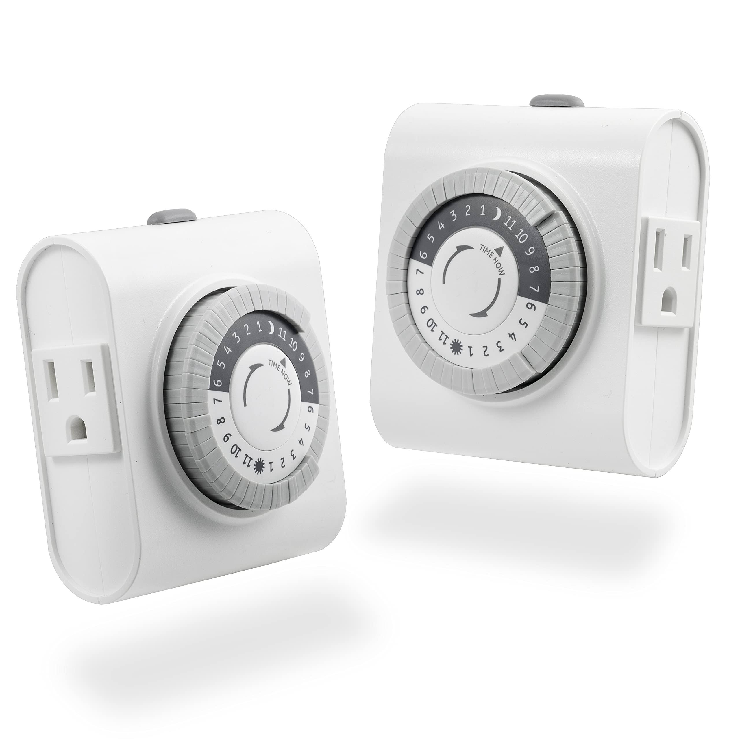 412adfb221e43921e5b34796dd51ca98ec2114f53b66b35a06d0aea71b313b36.jpg GE 24-Hour Heavy Duty Indoor Plug-In Mechanical Timer 2 Pack, 30 Minute Intervals, Daily On/Off Cycle, for Lamps, Seasonal Lighting, Holiday - Image 1