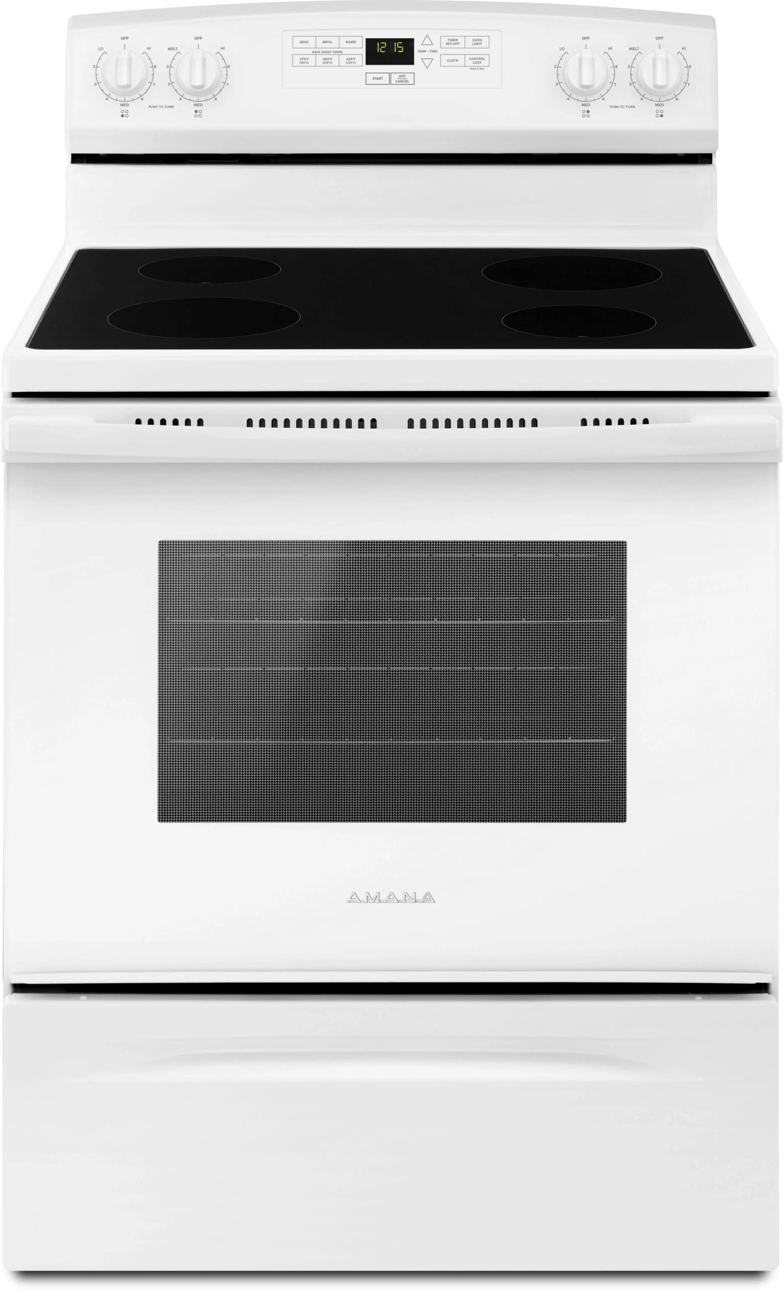 4159b4eb6735a685105f2e680bde99483181bc02f5e000203b3cb14862c4a712.jpg Amana 30" White Electric Range with Extra-Large Oven Window - Image 1