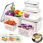 AOSION 8 Pieces Fruit Storage Containers for Fridge, Large Produce Saver Berry Lettuce Containers for Refrigerator Organizers Bins with 5 Pcs Food