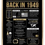75th Birthday Centerpiece Sign - Unique 75th Birthday Decorations, Gift Ideas, Party Supplies - Black and Gold Back-In 1949 Sign by Katie Doodle