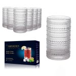 Bandesun Romantic Highball Glasses Set of 6, 12 oz Hobnail Glassware, Embossed Vintage Drinking Glasses for Beer, Cocktail, S