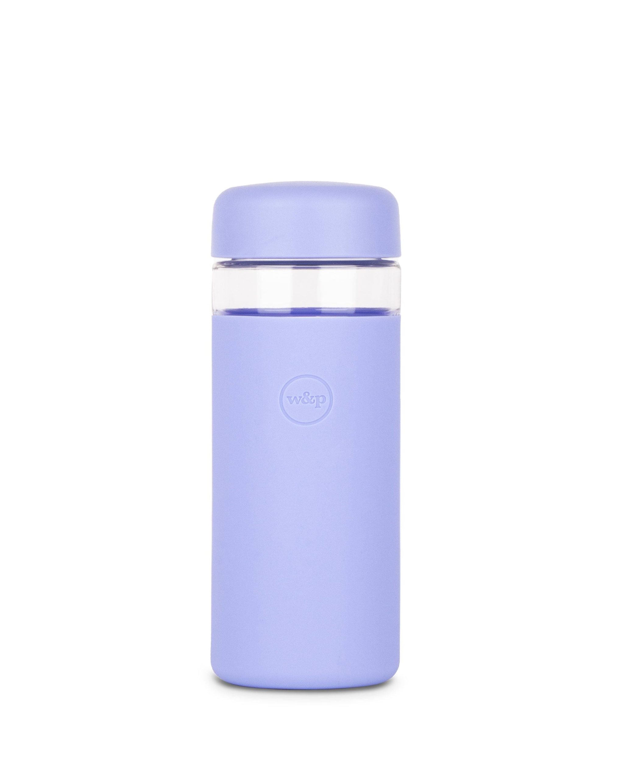 42235c4e17541741701fd455ab50259712513ec1552c0fc3d6499d5555213621.jpg Wide Mouth Glass | Lavender Bottle | 16 oz. Durable Glass with Silicone Protective Sleeve | BPA-Free, Dishwasher-Safe | Porter by W&P | Borosilicate - Image 1
