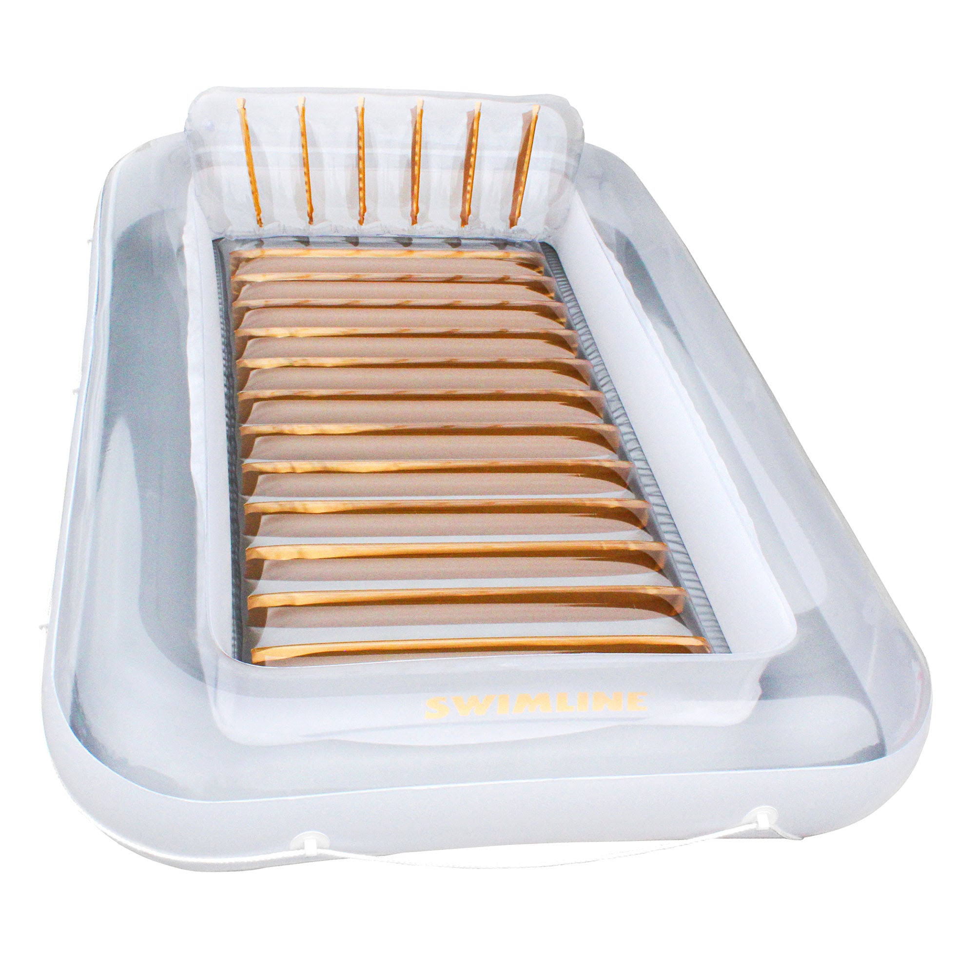 427f674e9208a786a5a94b0e2d5c4501d63baf6791a65c5f3b5f3d9640c88b2a.jpg Swimline Luxe Edition Inflatable Suntan Tub Floating Pool Lounger, White & Gold - Image 1