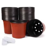 JERIA 100-Pack 6 inch Plastic Plant Nursery Pots Come with 100 Pcs Plant Labels, Seedling Flower Plant Container and Seed
