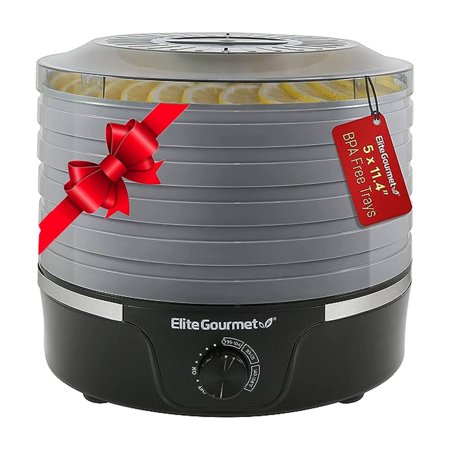 42a8386f65d63f26c87ab807c9de7575b735c31f0d9fedaba8432b8e1fba2cc8.jpg Elite Gourmet EFD319BNG Food Dehydrator, 5 BPA-Free 11.4" Trays Adjustable Temperature Controls, Jerky, Herbs, Fruit, Veggies, Dried Snacks, Black - Image 1
