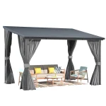 AECOJOY 12'x8' Outdoor Hardtop Metal Gazebo with Curtain and Netting