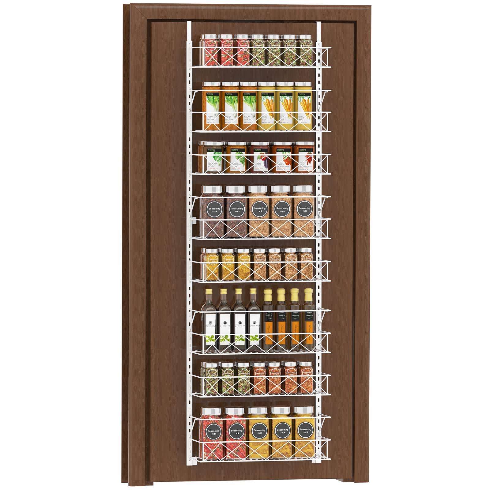 42f21306fdf30d05670cfc68d2a6b2aab9c2f81a042ee00d9eb29fc2a3fe38aa.jpg Auledio 8 Tier Spice Rack Pantry Door Over The Door Spice Organizer Rack White - Image 1