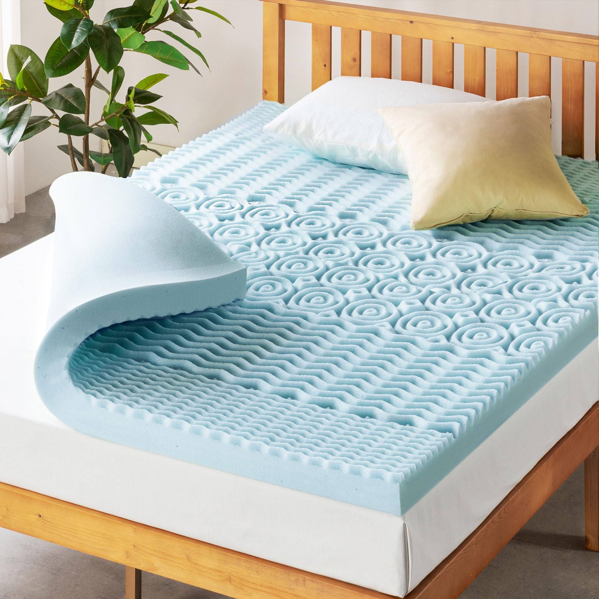 42ffa6b3ccad4c4a6a1f04dfbae2400d208dc2b5a7fb4f06a29838021d0b49d4.jpg Mellow 4 inch 5-Zone Memory Foam Mattress Topper, Cooling Gel Infusion, Short Queen - Image 1
