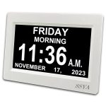Ssya Digital Calendar Alarm Day Clock - 12 Alarm options Level 5 Auto Dimmable Dementia Clocks for Vision Impaired Elderly Memory Loss Clock with Non-