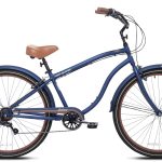 29-inch Men's Salerno Aluminum Relaxed Cruiser Bike with 7 Speeds. Navy Blue and Brown