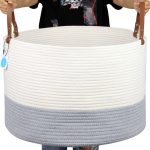 Casaphoria XXXLarge Cotton Rope Basket for Living Room - Woven Storage Basket with Long Handle for Blankets, Towels and Pillows Laundry Hamper |