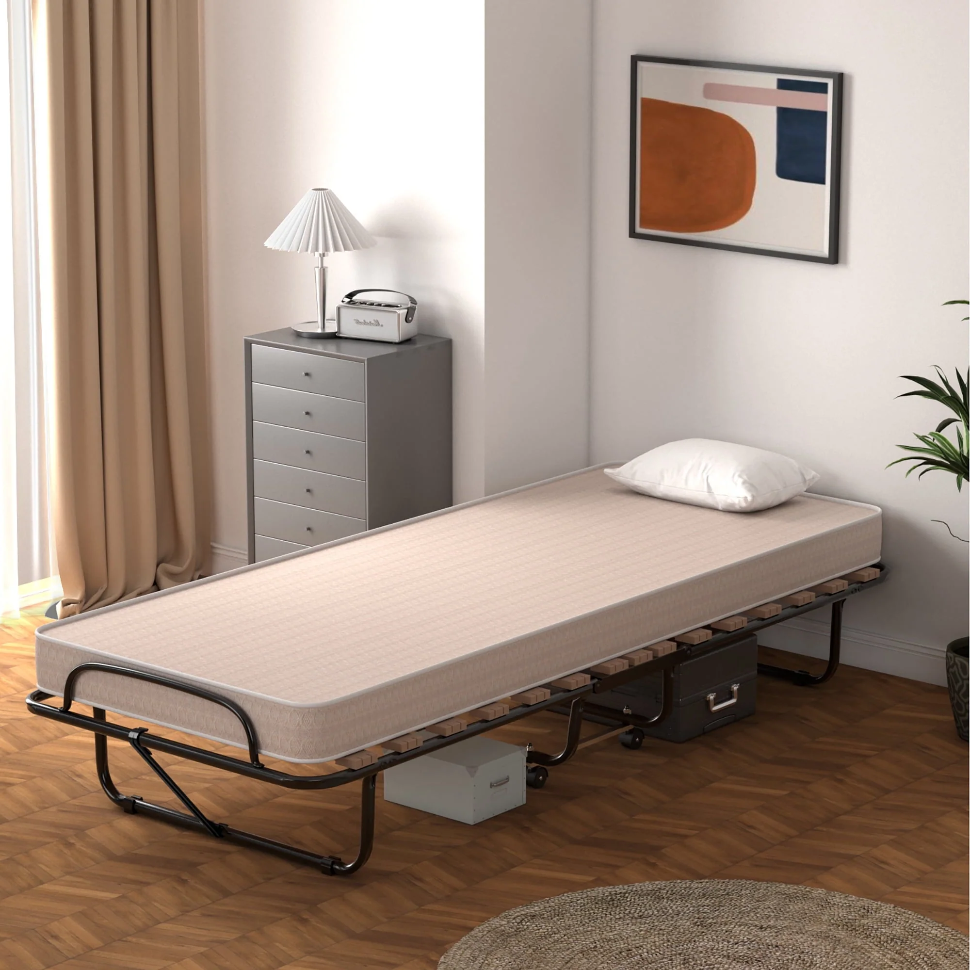 438f3b6d53a59e91a3ab530380daff59b3a8bb4a2e30d55a39d555401421b37c.webp Costway Portable Folding Bed with Memory Foam Mattress Rollaway Cot Beige Made in Italy - Image 1