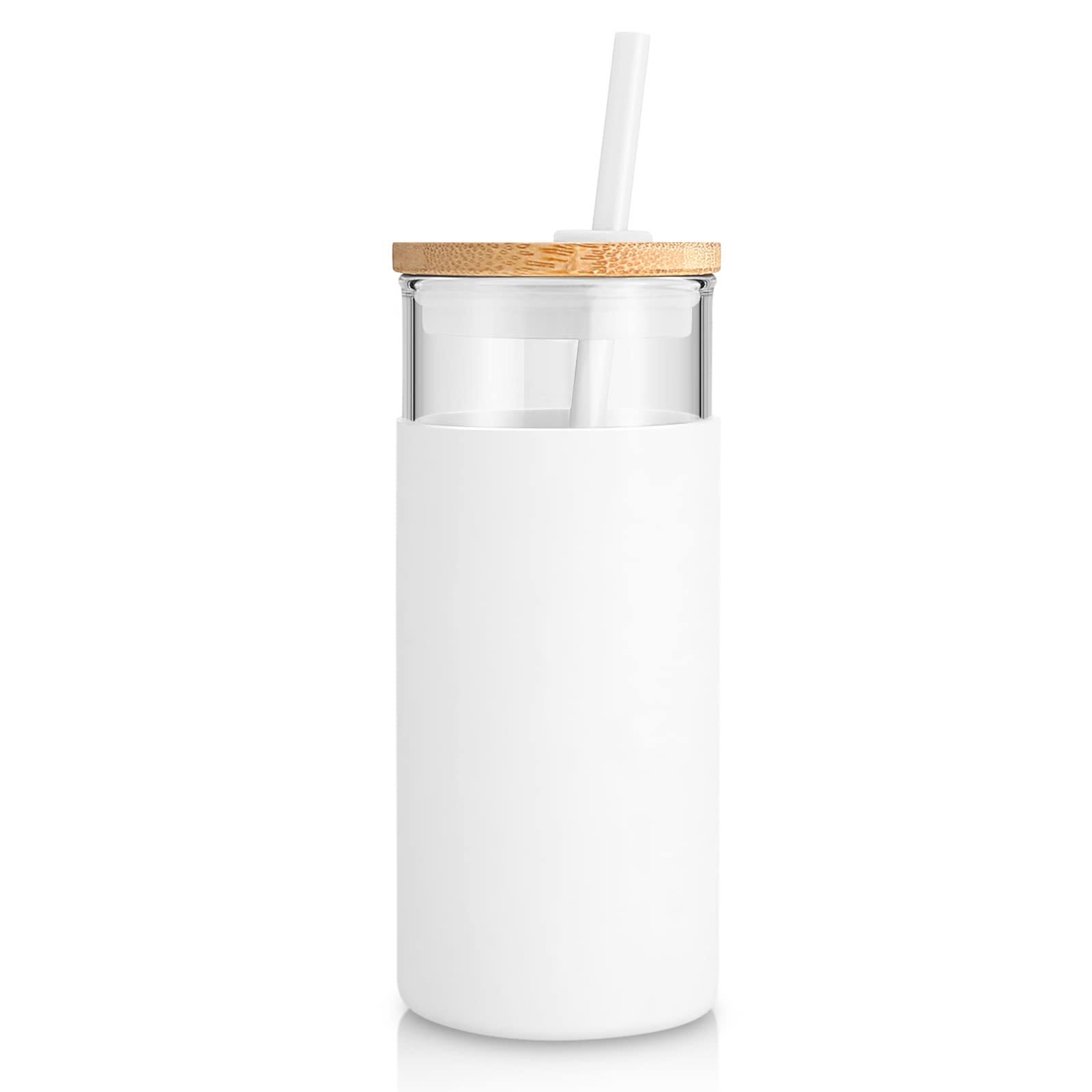 438f981b92237ab5bb3436bd30e3a9a8ba5bae5cbdf2a1f367867caaaafb141d.jpg Tronco 20oz Glass Tumbler Straw Silicone Protective Sleeve Bamboo Lid - BPA Free - Image 1