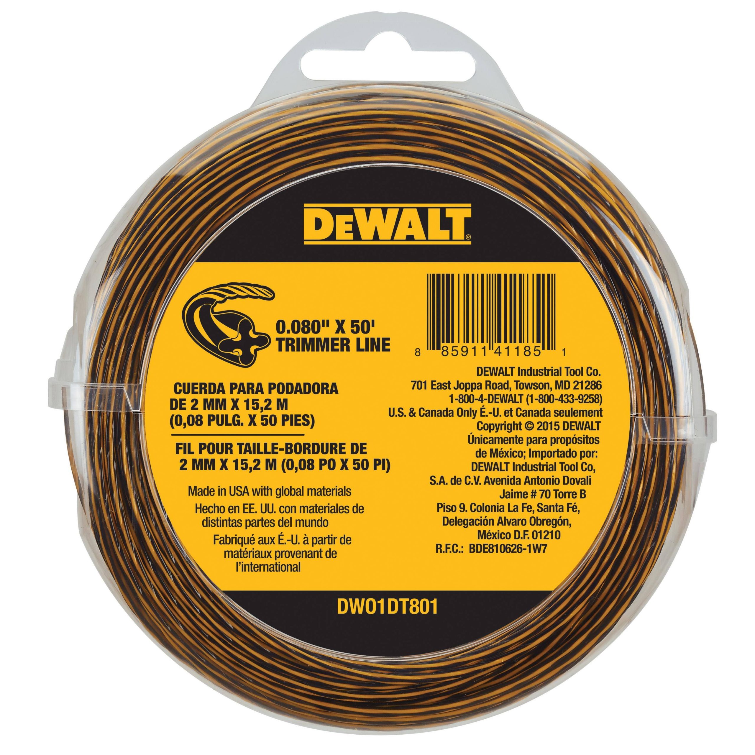 43d539c1936ff6e909606971d74c82c62d87e7d5ffb1743a014036bf7959f9d2.jpg DeWalt DWO1DT801 0.080 in x 50 ft Trimmer Line - Image 1