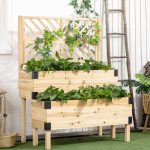 Outsunny 2 Tier Raised Garden Bed with Trellis, Wooden Elevated Planter Box with Legs and Metal Corners, for Vegetables, Flowers, Herbs, Natural