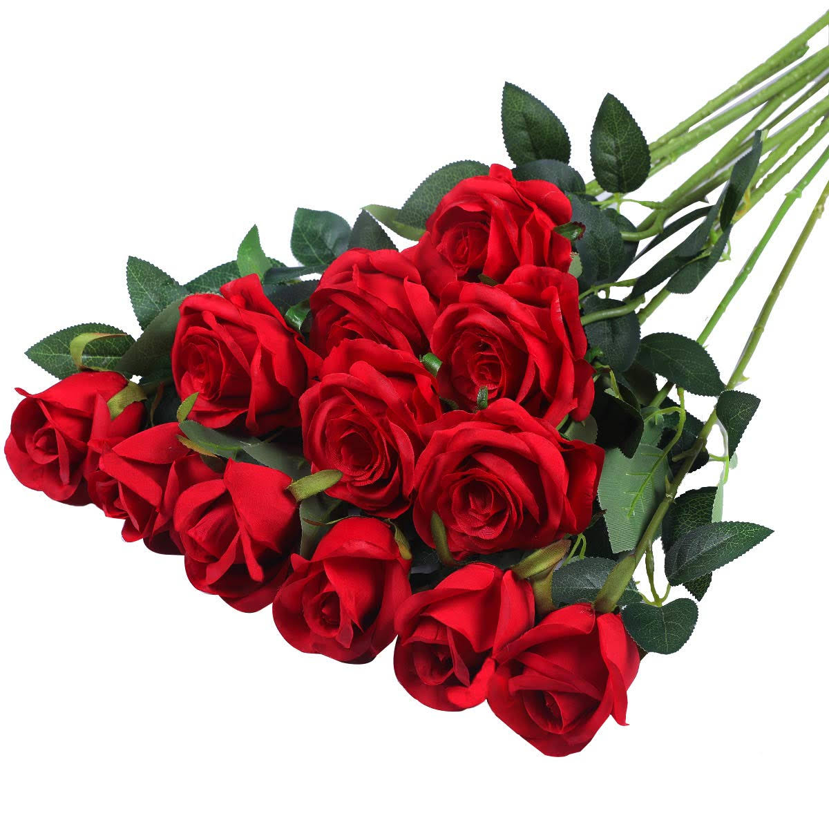 4403a575b9581211a327e1b8d3790c4e36cea5c54e104673ec12750c68ab5685.jpg Hawesome 12pcs Artificial Silk Flowers Realistic Roses Bouquet Long Stem for Home Wedding Decoration Party (A-Red) - Image 1