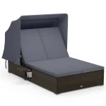 Tangkula Outdoor Rattan Daybed with Canopy & 6-Level Adjustable Backrests